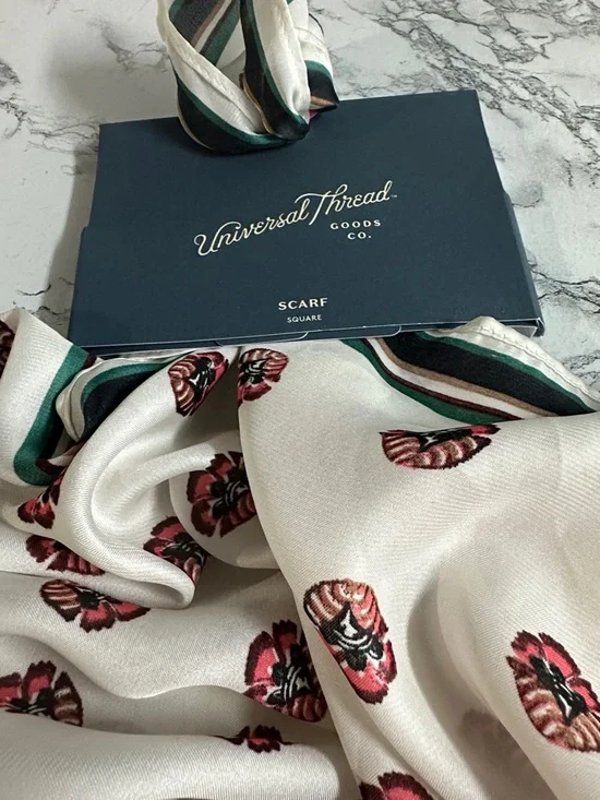Universal Thread Cream Floral Dot Pattern Square Scarf - Picture 7 of 11